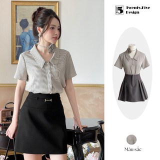 Áo sơ mi nữ ngắn tay kèm hoa cài Twenty.Five AH48