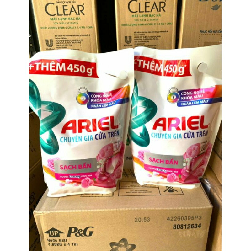 Nước giặt Ariel túi lớn 3.65kg cửa trên (3.2kg + thêm 450g) chuyên ngăn lem màu hương Donwy/ hương Đ