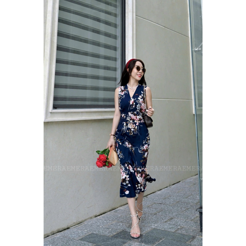 Pansydress xanh Navy - váy thiết kế đuôi cá xêp ly eo tạo điểm nhấn thích hợp đi chơi, du lịch Emera