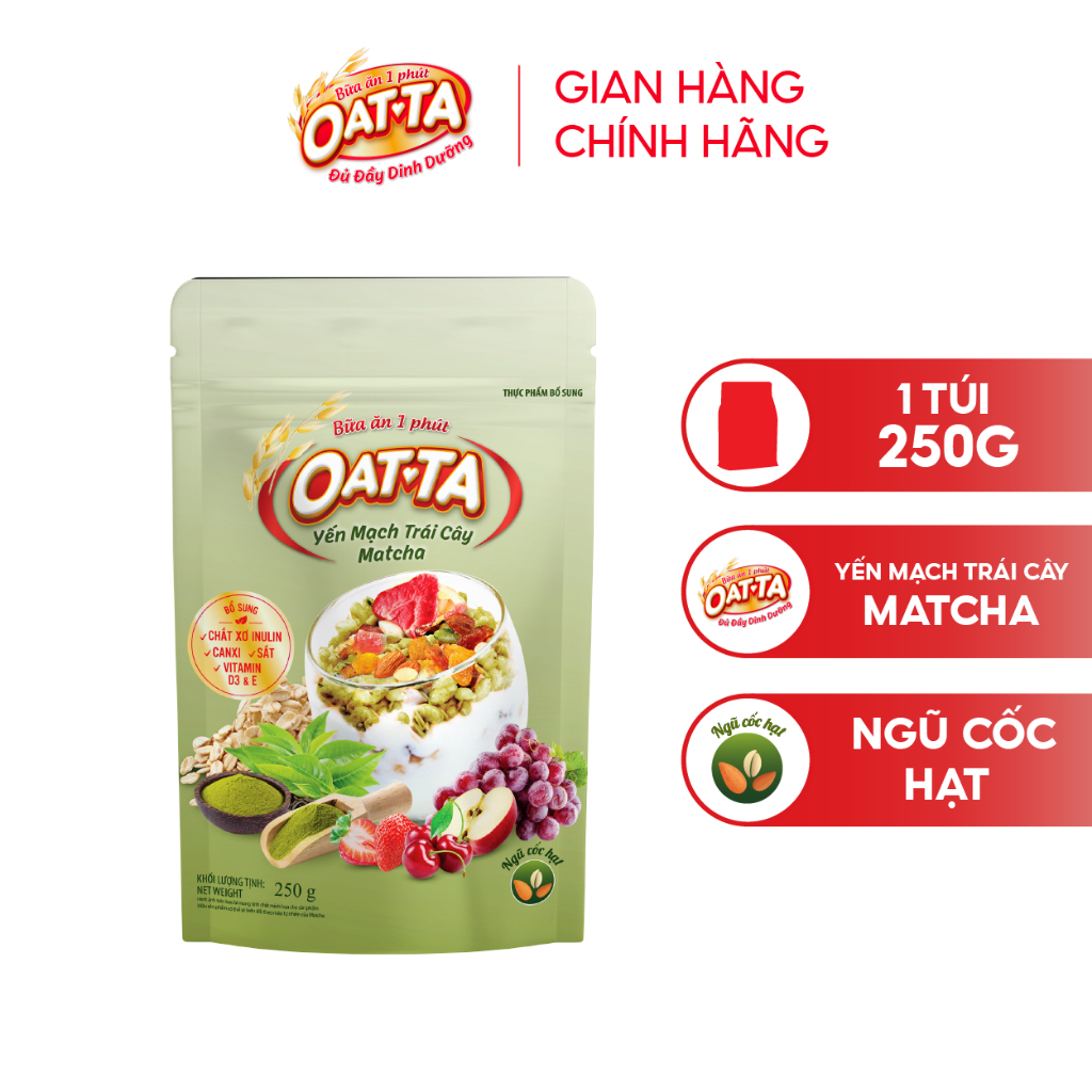 Yến Mạch Trái Cây Matcha OATTA Thơm Ngon Đầy Đủ Chất Dinh Dưỡng 250g