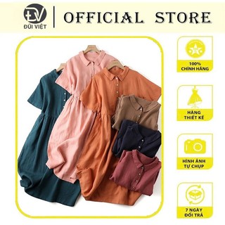 Đầm suông linen nữ trẻ trung, Váy đầm sơ mi nữ form rộng nhiều màu mẫu mới thời trang xuân hè