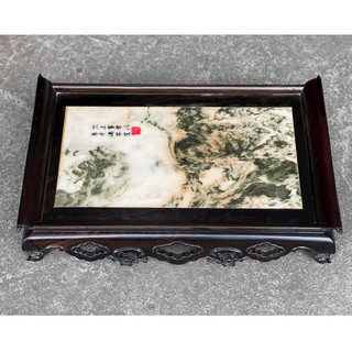 Khay trà khảm đá gỗ mun hoa 32x45 cao 12cm