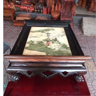 Khay trà khảm đá gỗ mun hoa 32x45 cao 12cm