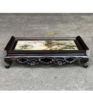 Khay trà khảm đá gỗ mun hoa 32x45 cao 12cm