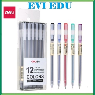 Hộp 12 cây bút gel nước nhiều màu Deli A119 / 119 ngòi 0.5mm viết êm nhanh khô