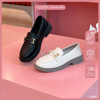 Giày Loafer nữ HÀ HUYỀN da lì khoá H Fashion gót vuông 3cm - LF091