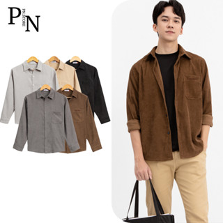 Áo sơ mi form rộng nhung tăm nam nữ unisex hàn quốc, Áo khoác sơ mi dài tay vải dày dặn PN STORE SMNT