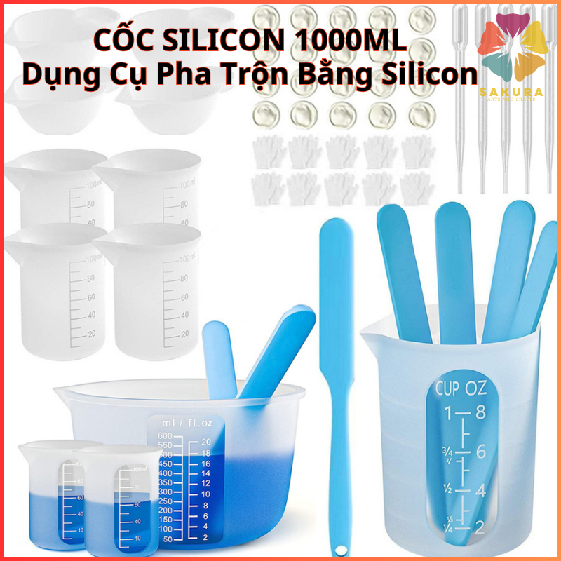 Cốc Silicon 1000ml, Thanh Khấy Dụng Cụ Pha Trộn Bằng Silicon