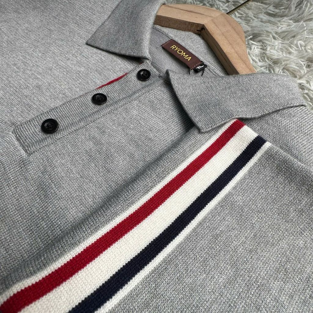 Áo Polo dệt kim RYOMA dài tay cao cấp, chất len lông thỏ mềm mại kiểu dáng classic kẻ tay sang trọng NLH-10 | BigBuy360 - bigbuy360.vn