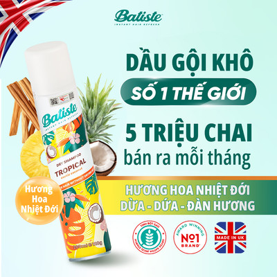 Dầu Gội Khô Batiste Hương Hoa Nhiệt Đới - Batiste Dry Shampoo Coconut & Exotic Tropical 200ml