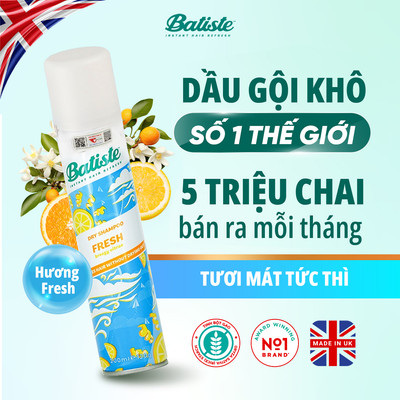 Dầu Gội Khô Batiste Fresh 200ml - Xịt Gội Khô Hết Bết Dính, Tươi Mát Bồng Bềnh Tức Thì