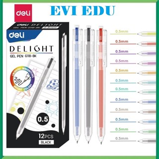 Hộp 12 cây bút gel nước Deli G118 ngòi 0.5mm / Bút EG118 xinh xắn nhiều màu nhanh khô viết đều trơn