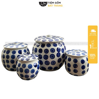  Hũ Muối Dưa Cà Âu Đựng Mỡ Hầm Gà Có Nắp Chấm Bi Xanh Bát Tràng Decor Bếp Xưa Tô Đựng Thức Ăn 