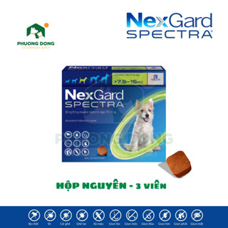 NexGard SPECTRA - Hộp 3 viên (7,5 - 15kg) - Viên nhai phòng và trị nội, ngoại ký sinh (ve, rận, bọ chét, giun, sán,...)