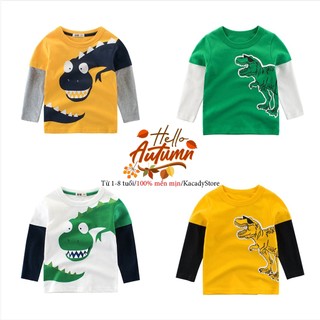 Áo thun dài tay thu đông cho bé 27KIDS họa tiết khủng long chất cotton mềm mại mẫu mới 2025