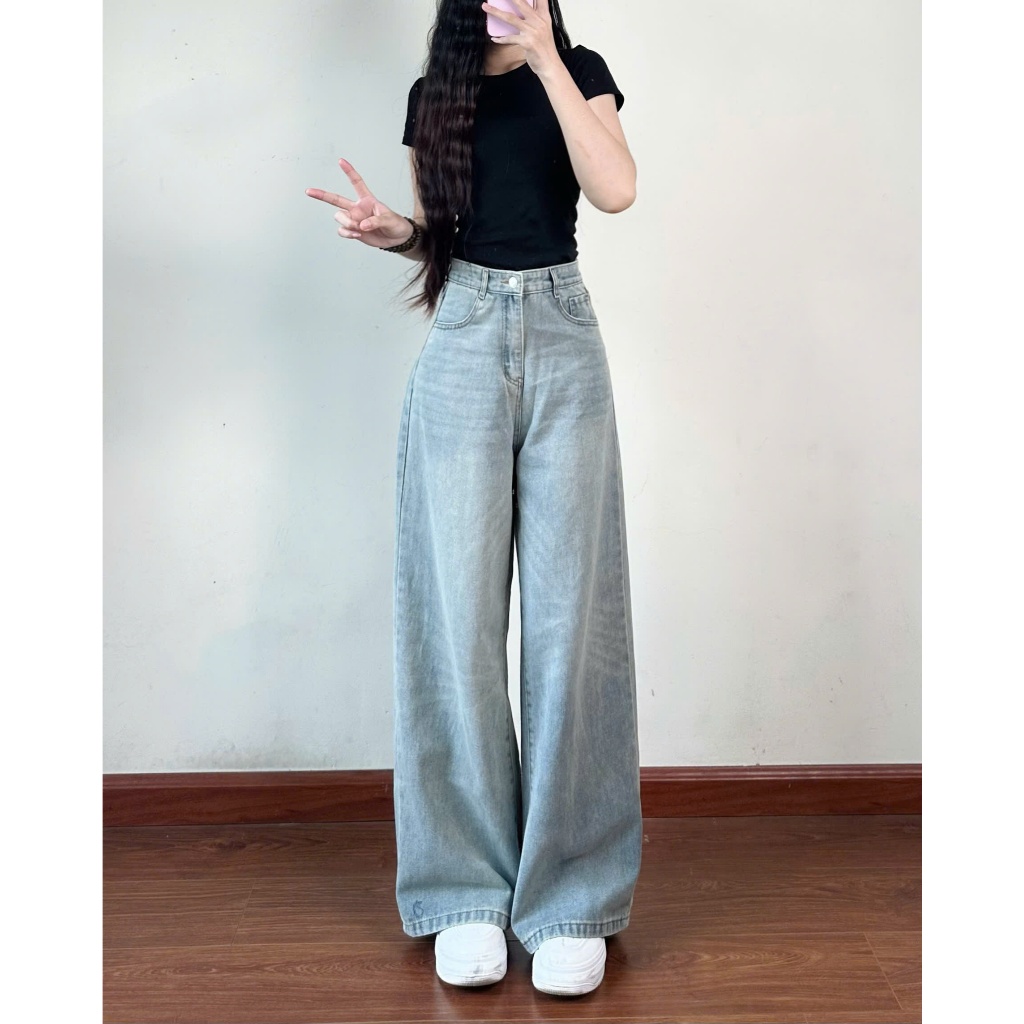 Quần Jean Ống Rộng Hari Quần Bò Ống Suông Cạp Cao Màu Wash Retro | BigBuy360 - bigbuy360.vn