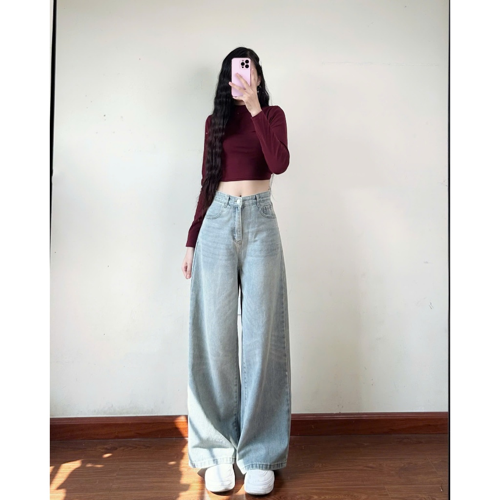 Quần Jean Ống Rộng Hari Quần Bò Ống Suông Cạp Cao Màu Wash Retro | BigBuy360 - bigbuy360.vn