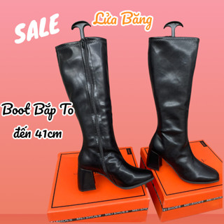 [Chân nhỏ lùi size} Bốt Bắp To Boot Đùi Bigsize Boot Đùi Nữ Cổ Cao Da Lì gót vuông 7P Khóa Cạnh Cho Bắp Chân To