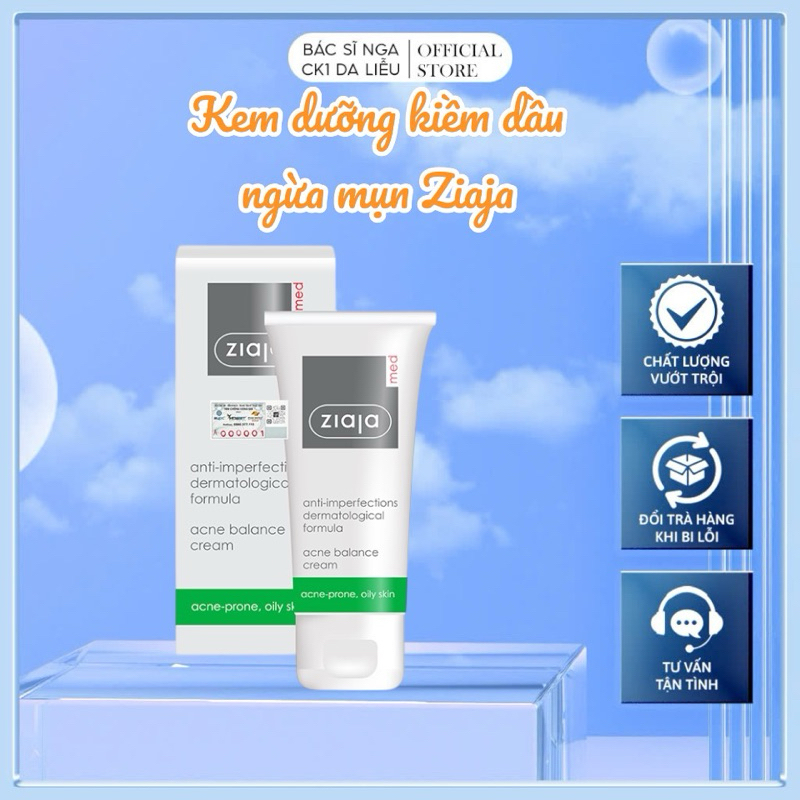 [CHÍNH HÃNG] Kem dưỡng ngừa mụn trứng cá, ngừa khuẩn Ziaja Med Anti-Imperfections Acne Cream (50ml)