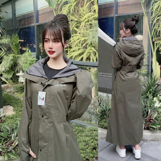 Áo mưa măng tô thời trang nữ vải 2 lớp đi mưa phùn gió lạnh mùa đông giữ ấm