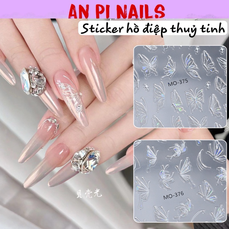 Sticker hồ điệp thuỷ tinh 3D MOSR, An Pi Nails