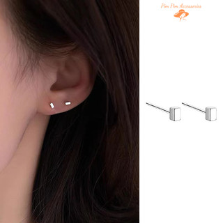  Khuyên tai kiểu mạ bạc hình chữ nhật cá tính bông tai nữ nhỏ xinh phụ kiện trang sức 