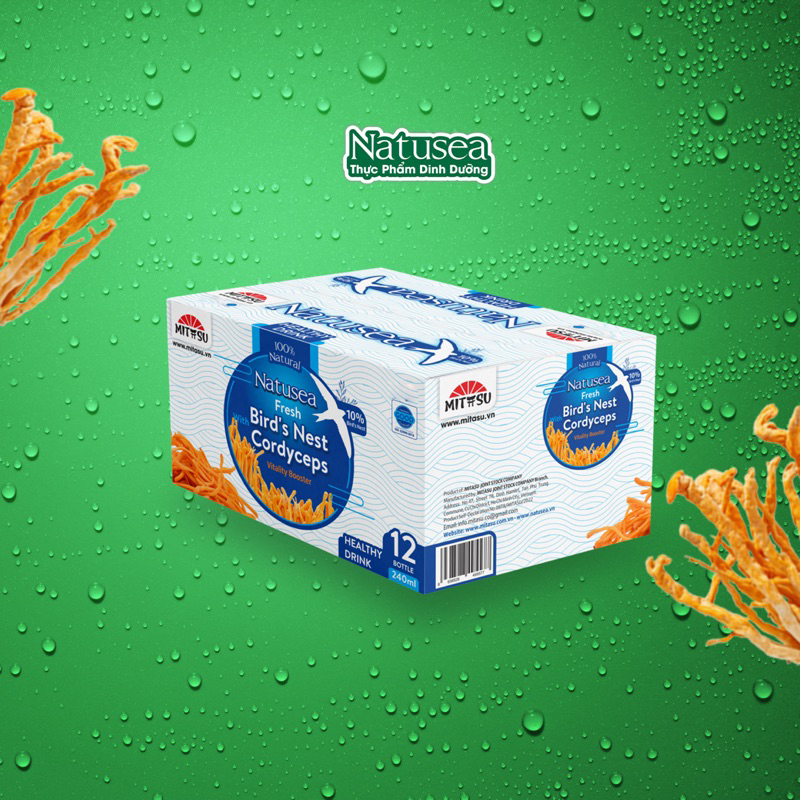 Nước Yến Tươi Đường Phèn Natusea Vị Đông Trùng Hạ Thảo Thùng 12 Chai
