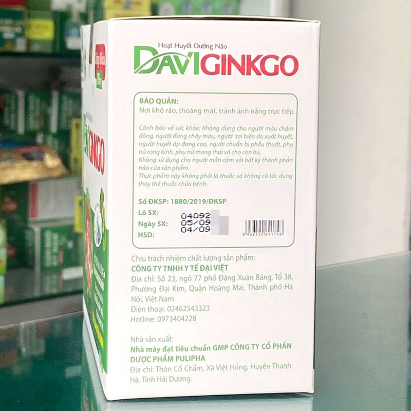 ✔️️️[MẪU MỚI] DaviGinko - Hoạt huyết dưỡng não - Hộp 100v - ngăn ngừa tai biến, chống tụ/đông máu Davico