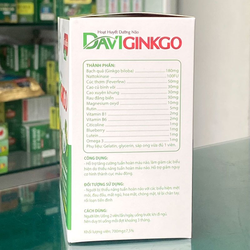✔️️️[MẪU MỚI] DaviGinko - Hoạt huyết dưỡng não - Hộp 100v - ngăn ngừa tai biến, chống tụ/đông máu Davico