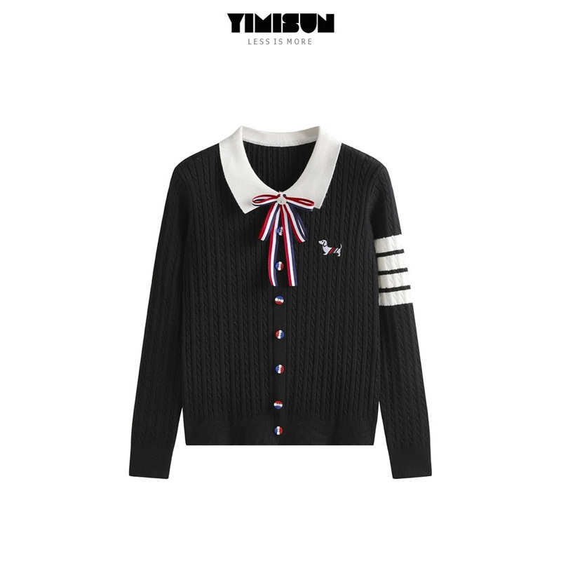 Áo len Th.om quảng châu phối nơ tháo rời chữ thêu | BigBuy360 - bigbuy360.vn