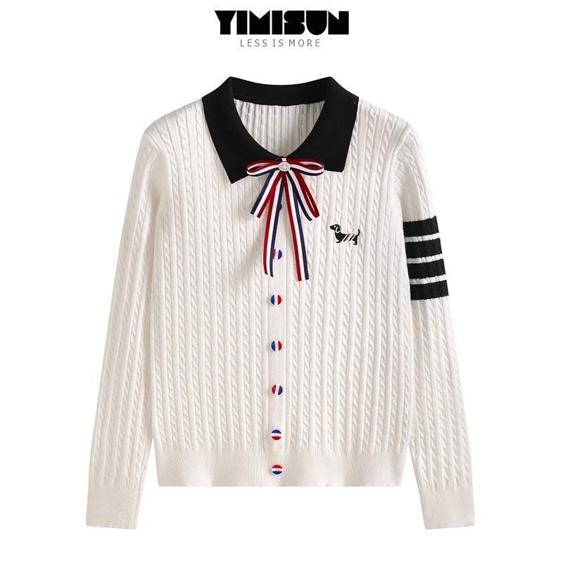 Áo len Th.om quảng châu phối nơ tháo rời chữ thêu | BigBuy360 - bigbuy360.vn