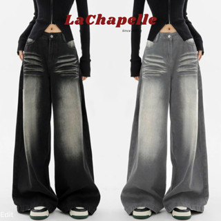 Quần jeans nữ cạp trễ eo ống đứng dáng WHOSE STUDIO, quần bò ống đứng dáng suông rộng màu SMOKE LOOSE PLEAT WIDE JEANS