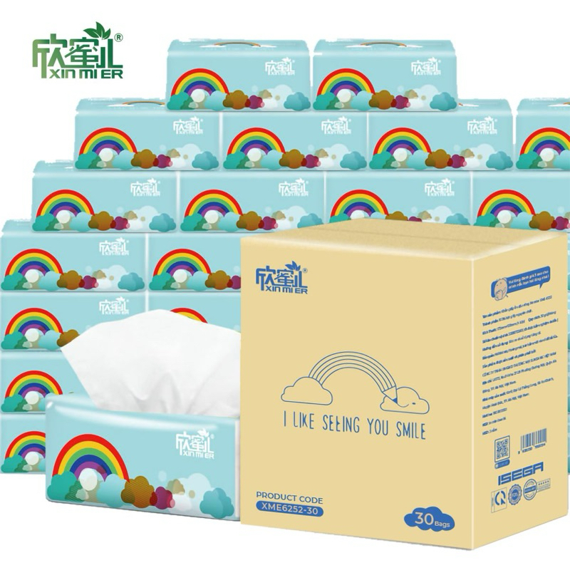Thùng 30 Gói Giấy Cầu Vồng Xinmier Chính Hãng Phiên Bản Quốc Tế Siêu Dai Mềm Mịn Cho Da Em Bé