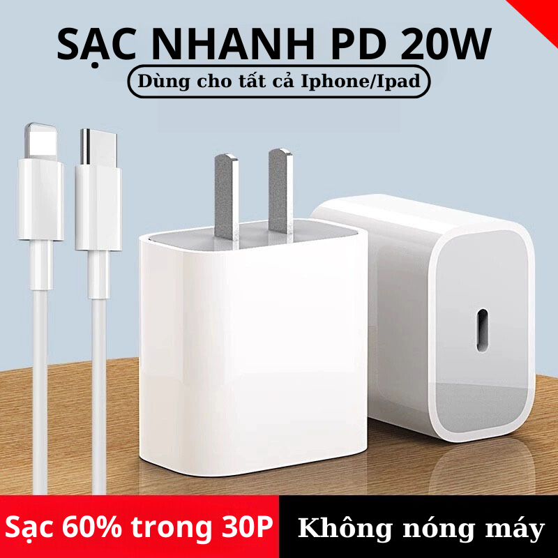 Bộ sạc nhanh PD 20W kèm Dây sạc nhanh Type-C không nóng máy, an toàn ổn định