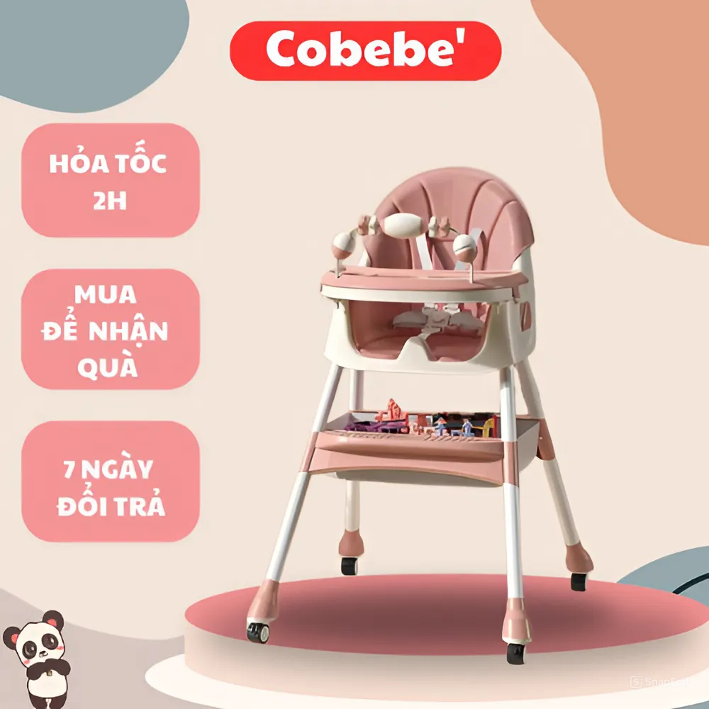 Ghế Ăn Dặm Cho Bé Cobebe' Cao Cấp,Ngả Nằm 140 Độ,Gập Gọn Chỉnh Độ Cao,Da Chống Nước,Chống Bám Bẩn