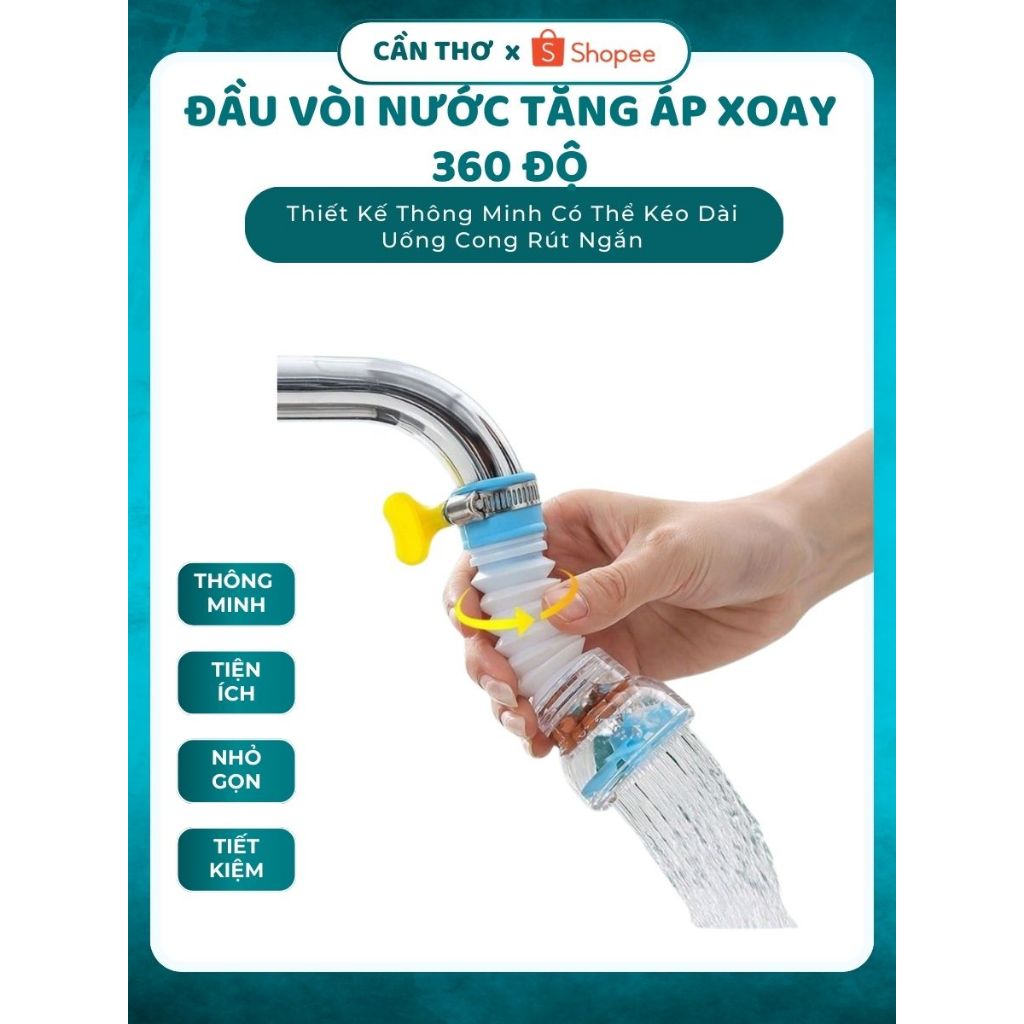 Đầu Vòi Lọc Nước Tăng Áp 360 Độ Có thể kéo dài ,Uống Cong Rút Ngắn Có Khóa Cổ Dê, Cánh Quạt