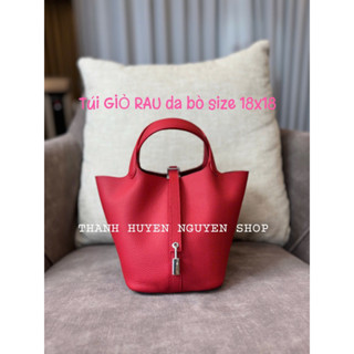 Kèm charm ngựa| Túi xách nữ GIỎ RAU da bò togo khoá vàng khoá bạc size18