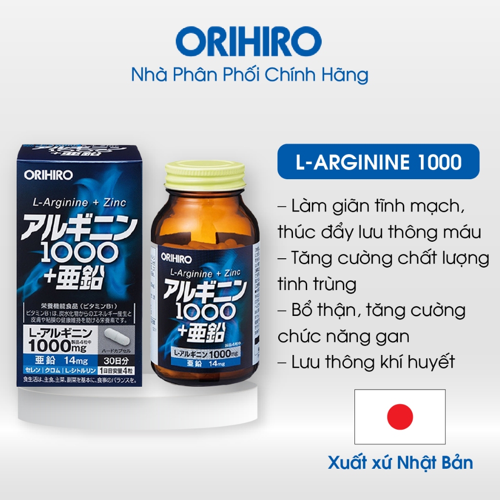 Viên uống tăng cường sinh lý nam L-Arginine 1000 và Zinc Orihiro - NPP Chính Hãng Orihiro