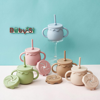 Cốc Silicon Cho Bé Tập Hút, Cốc Tập Uống Chất Liệu Silicon Cao Cấp Kèm Ống Hút Dung Tích 250ml