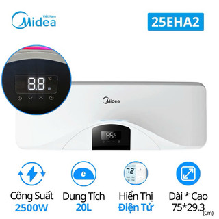 Bình tắm nước nóng gián tiếp , Bình nóng lạnh ,  Máy tắm nước nóng  Midea MWH20-25EHA2, 20