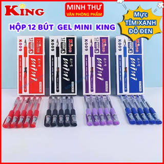 HỘP 12 Cây Bút Gel Mực Nước Mini King K009 Mực Xanh, Đỏ, Tím, Đen Ngòi 0.5mm nét mảnh dành cho học sinh-Minh Thư VPP