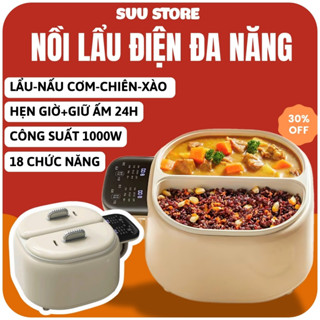 Nồi điện đa năng 2.5L 2 ngăn hiệu suất 1000W, nồi lẩu điện 18 chế độ kèm hẹn giờ và giữ ấm 24H, tráng thủy tinh cao cấp