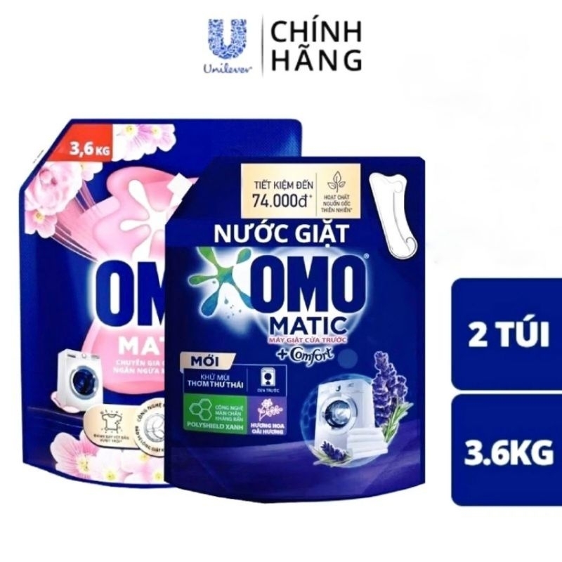 Combo 2 túi nước giặt omo Matic cửa trước 3,6Kg Chính Hãng. Tùy Lô ( Kèm TopGia và PL AnKo 10L )