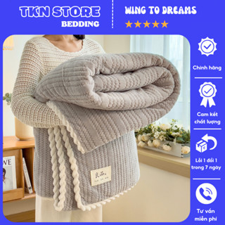 Chăn nhung tuyết tăm văn phòng 2mx2m2 tiện lợi, Chăn nỉ sữa viền vặn thừng chất liệu mềm mịn thiết kế sang trọng