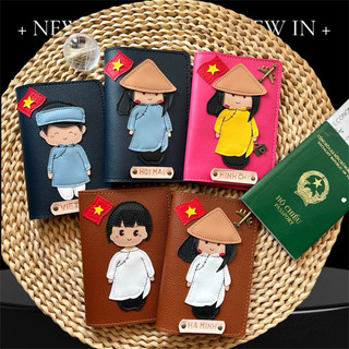 (Chat chốt tên-chọn màu) vỏ hộ chiếu cô gái việt nam - passport cover cô gái mặc áo dài