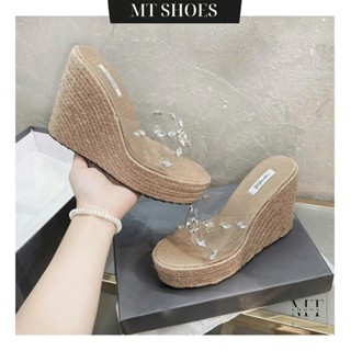 Dép guốc đế xuồng cói 10P quai trong mềm đính đá sang chảnh form đẹp tôn chân MT Shoes DN030