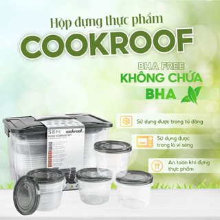 Bộ 29 hộp đựng thực phẩm COOKROOF, Hộp đựng thực phẩm 6 Size chất liệu nhựa PP5 dùng được cho lò vi sóng, tủ lạnh
