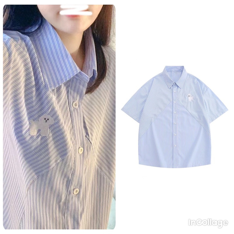 Áo Sơ Mi Kẻ Sọc Xanh UNISEX Nam Nữ Form Rộng Chất Mềm siêu mát