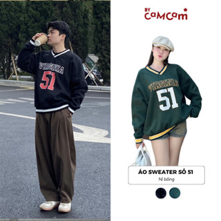 Áo Nỉ Sweater ByCamcam Số 51 Form Rộng Cổ V Bóng Chày Thể Thao Nam Nữ