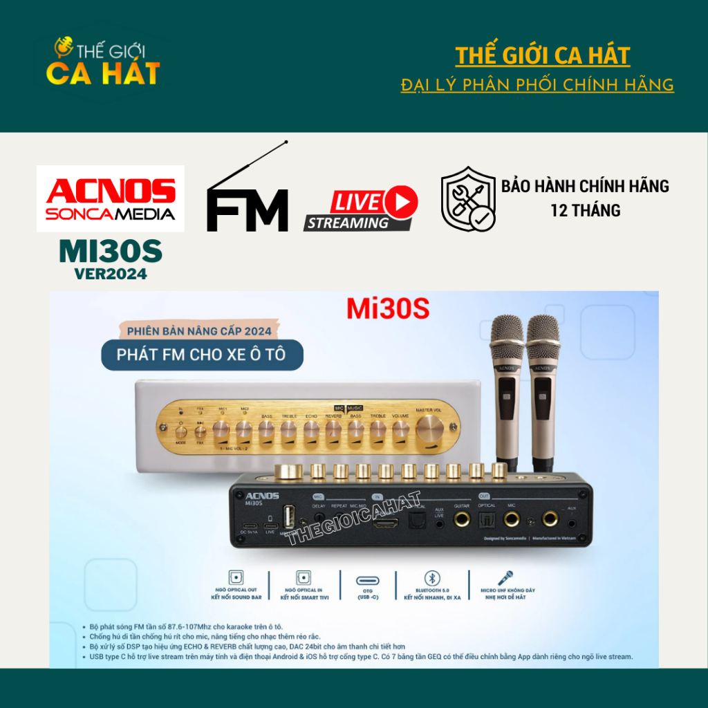 Micro không dây + vang số chỉnh cơ Mi30S 2024 FM/ Mi30U Pro ACNOS